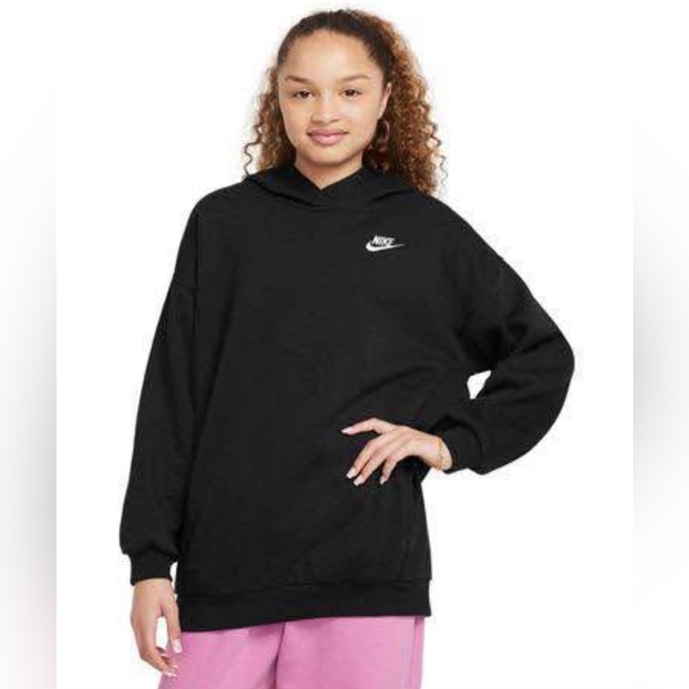 Nike Girls' Club Fleece Oversized Pullover Hoodie Black sz L